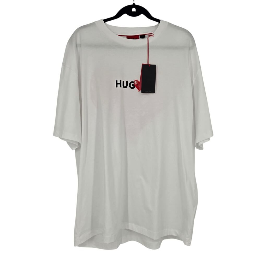 NWT Hugo White Dewdam Heart Logo Graphic Short Sleeve Cotton T-Shirt Size 2XL